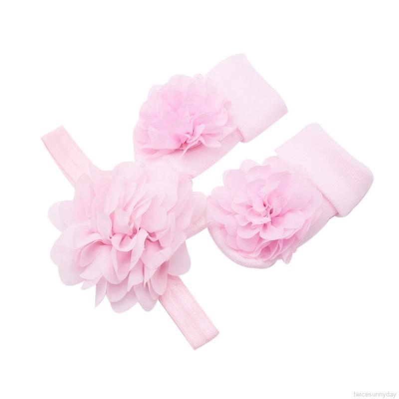 Set băng đô hoa cột tóc + vớ chân cổ đính hoa dễ thương cho bé