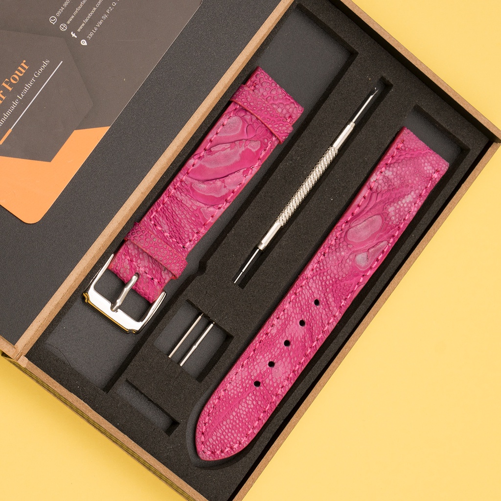 Dây Đồng Hồ Đà Điểu Wash Màu Hồng Cánh Sen MrFour | Watch Band - Watch Strap - Leather Watch