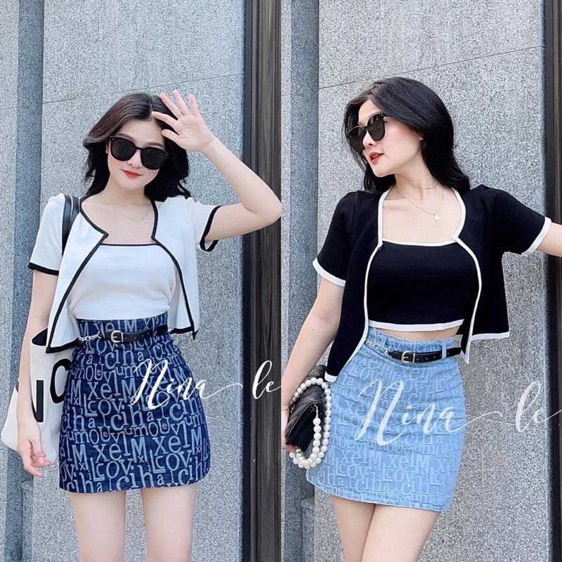 set áo ống kèm áo khoác ngắn tay viền cực chất