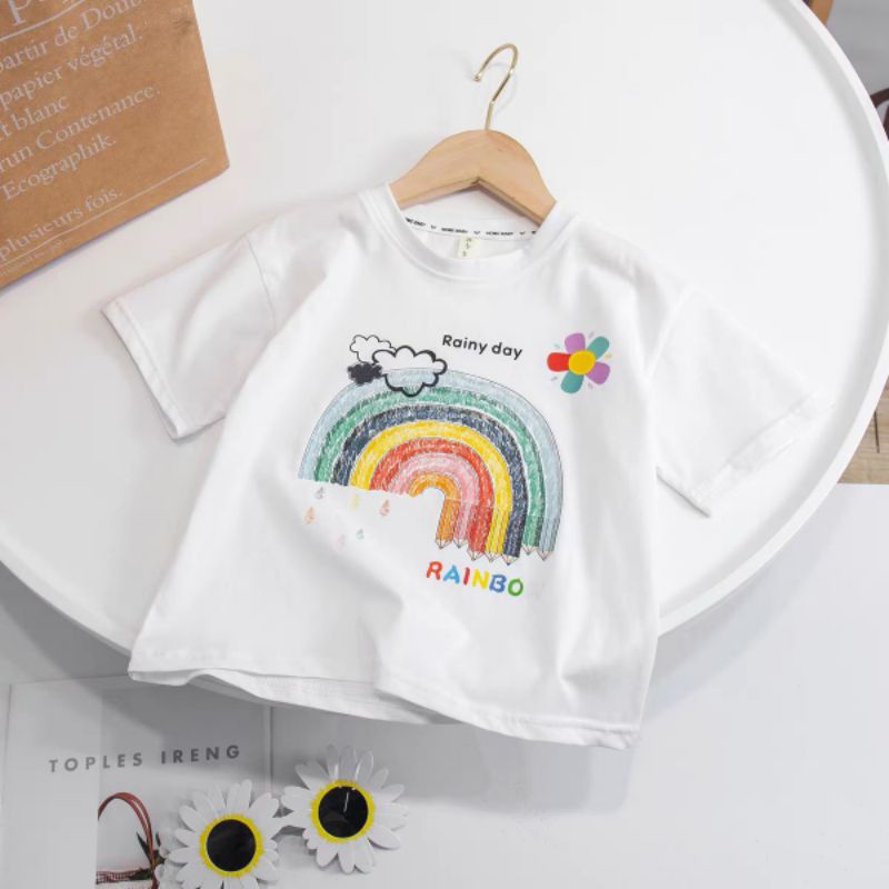 ✓8-18kg✓ Set bộ áo phông quần jean bé gái HB kids hoạ tiết cầu vồng