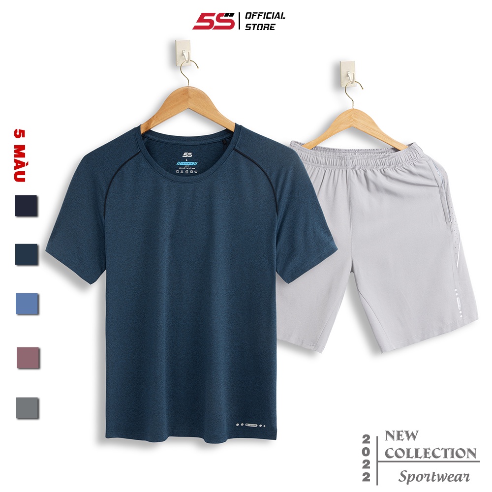Bộ Quần Áo Thể Thao Nam 5S ( 5 màu) Cổ Tròn, Vải Thun Mát Lạnh, Thấm Hút Mồ Hôi Chống Nhăn, Chống Bám Bụi (B22198-07)
