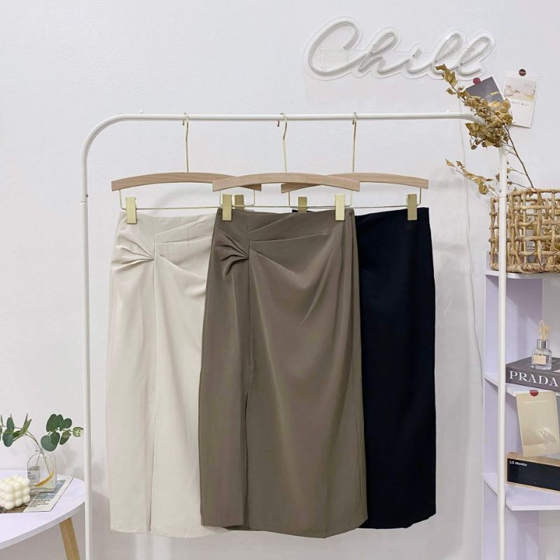 Chân váy dúm eo xẻ trước hàng QCL1