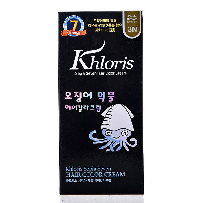 Thuốc nhuộm tóc đen và màu tự nhiên tóc bóng mềm nhanh không amoniac Khloris Sepia Seven Hair Color, Hàn Quốc 120g