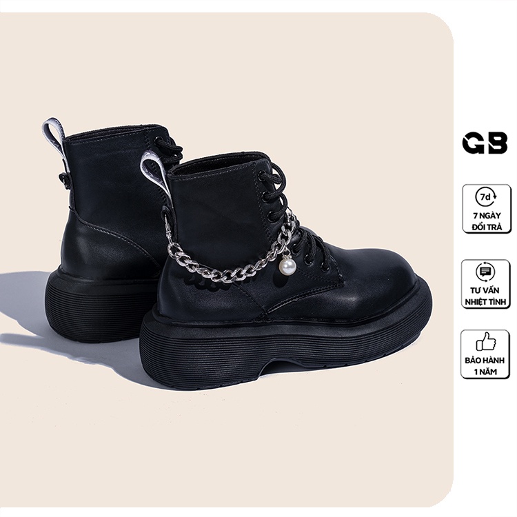 Giày Boot Nữ Cổ Lửng Da Trơn Đế Cao 5cm giayBOM B1556