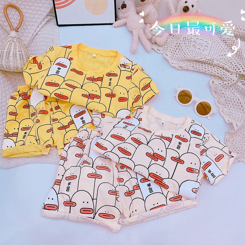 Bộ Quần Áo Trẻ Em Cộc Tay In Hình Vịt W-DU Siêu Dễ Thương Vải Cotton Cho Bé Từ 8-20kg Mã CT37