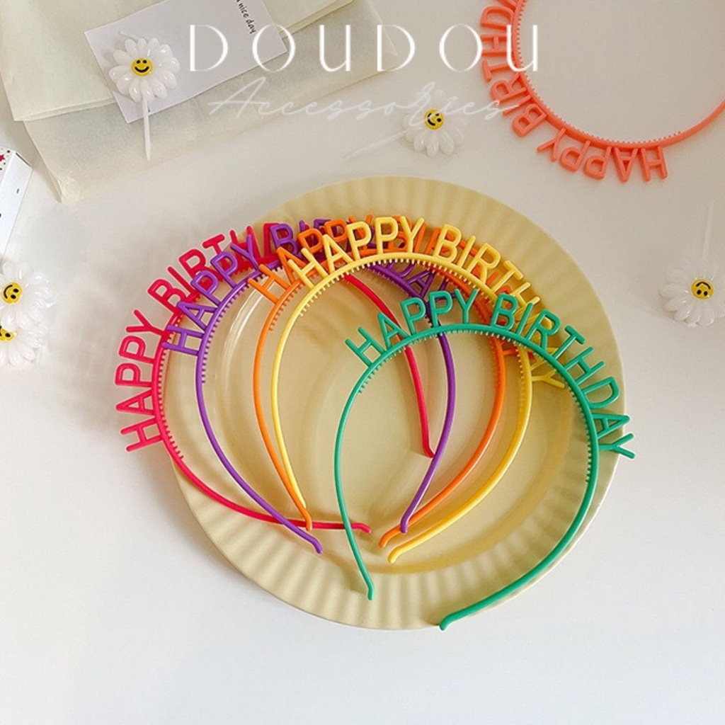 Bờm nhựa sinh nhật DOUDOU Băng đô cài tóc nữ Cài tóc Happy Birthday FG005