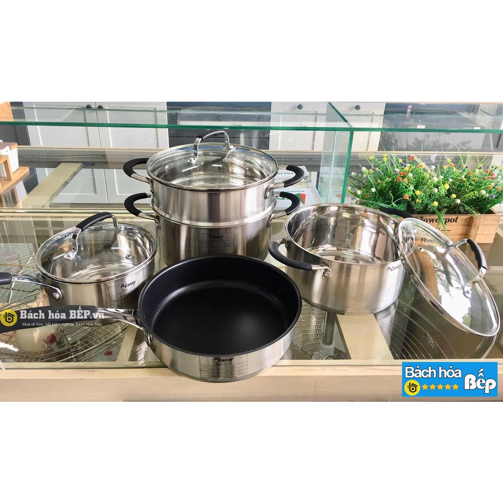 Bộ nồi chảo Canzy CZ 899 NEW (5 món chuyên dụng cho bếp từ, inox cao cấp)