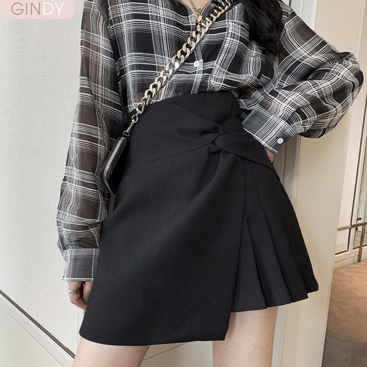 Chân váy nữ công sở ngắn chữ A GINDY phối nơ xếp ly vạt lệch thời trang hàng thiết kế V20021 | BigBuy360 - bigbuy360.vn