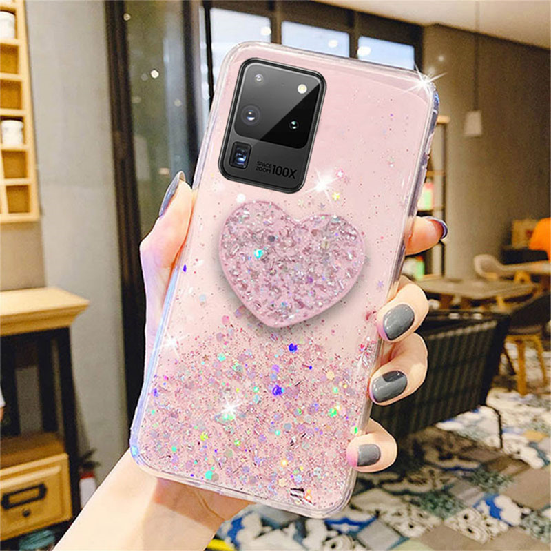 Ốp điện thoại dẻo đính sequin kèm giá đỡ cho Samsung Galaxy S21 Plus S20 Ultra S20 FE S10 S9