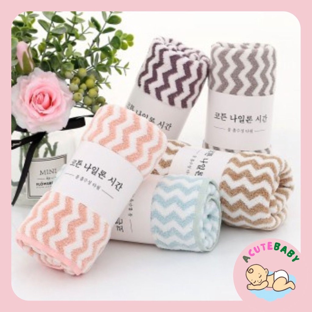 Khăn mặt cotton lông cừu Hàn Quốc mềm mịn siêu thấm nước kẻ sọc kích thước 30-50cm AcuteBaby