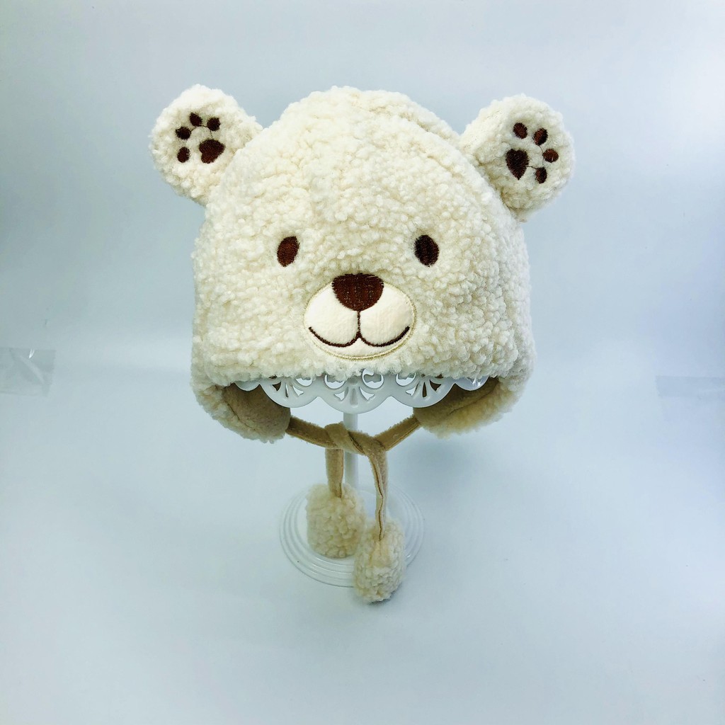 Mũ len cho bé trai, nón len cho bé gái lông cừu hình gấu siêu ấm