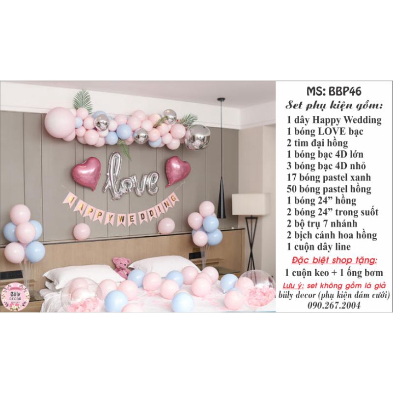 Set bóng trang trí phòng tân hôn