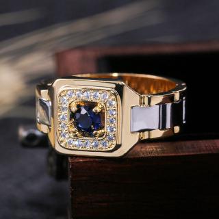 Nhẫn thép titan không gỉ đính đá sapphire phong cách sang trọng