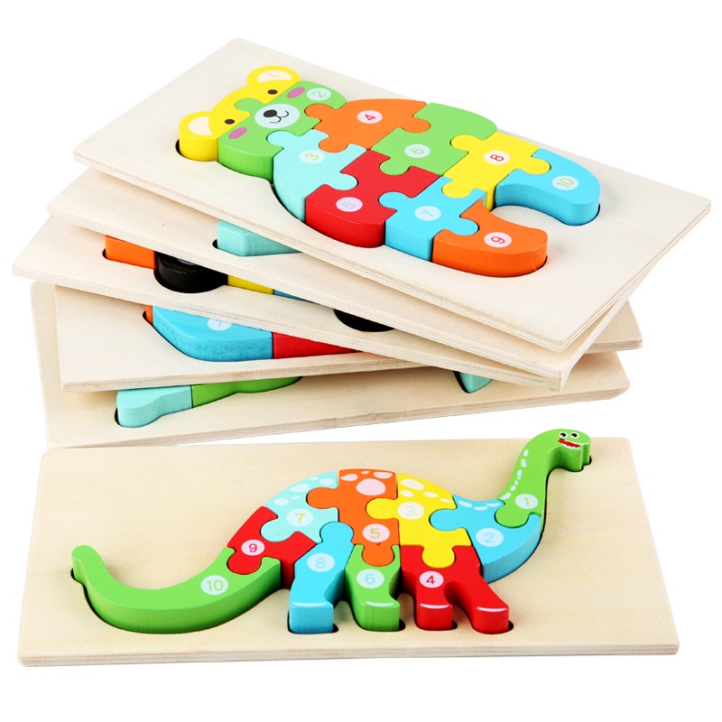 Đồ chơi gỗ xếp hình giáo dục sớm cho bé, Bảng đồ chơi Trẻ em bằng gỗ 3D câu đố với mảnh ghép lớn, Nhiều mẫu - BABO
