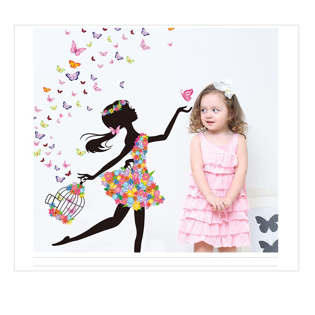 Sticker Dán Tường Họa Tiết Hình Nàng Tiên SUYO Và Hoa Hiện Đại Dùng Trong Trang Trí Nhà