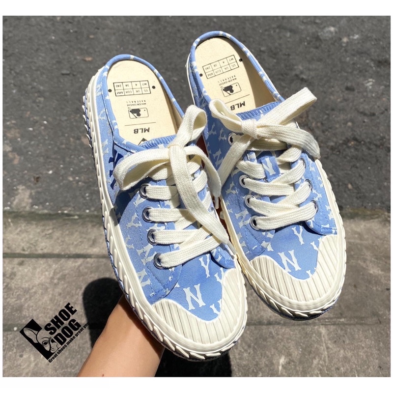 [Bao check trọn đời] Giày MLB Playball Mule Monogram màu Baby Blue mã 3AMUM212N-50BLL