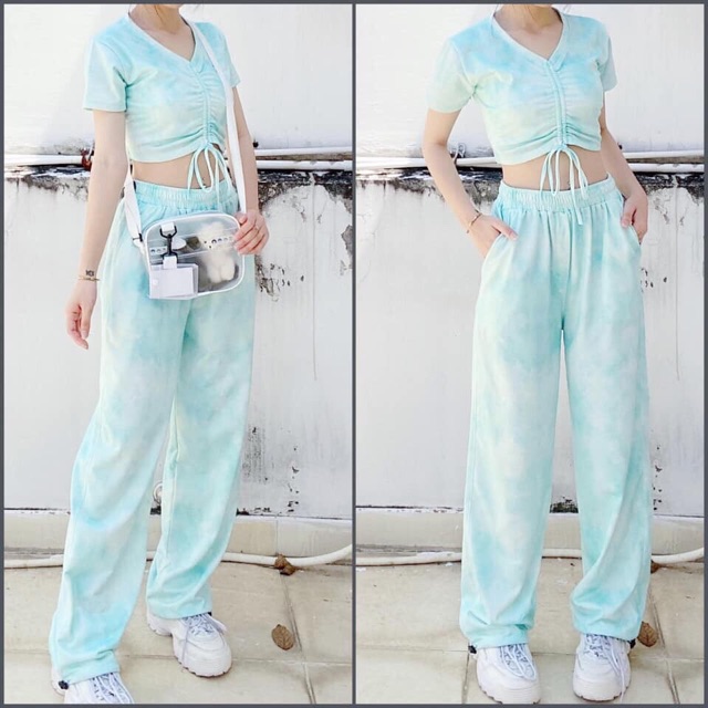 Set bộ áo croptop váy quần dài loang màu cực xinh unisex