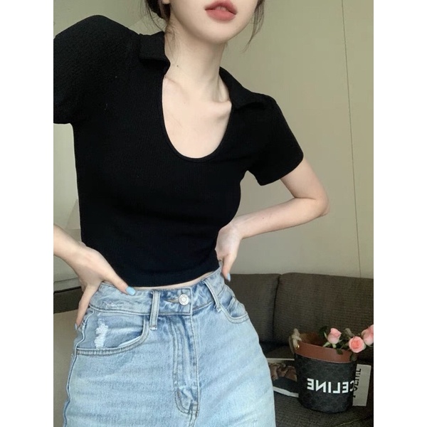 Áo KHOÉT NGỰC CỘC TAY cổ bẻ