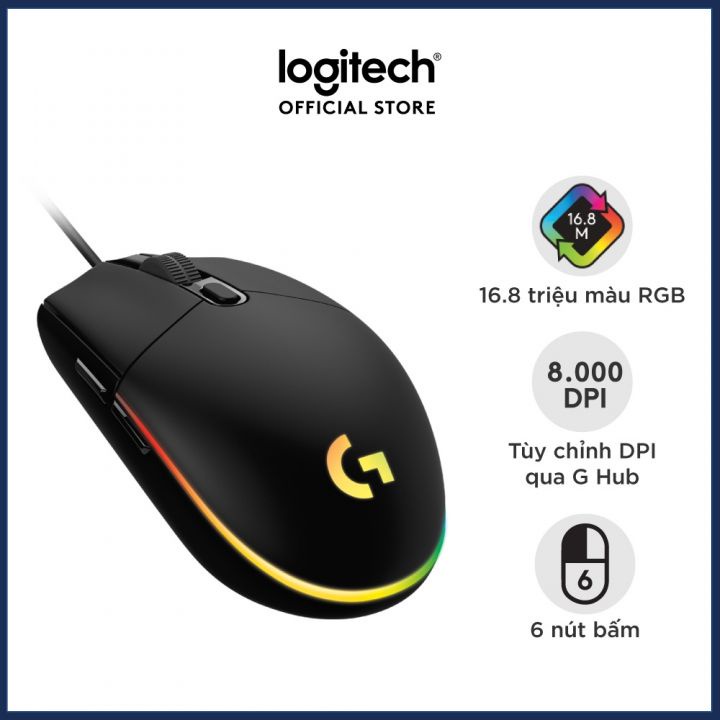 Chuột game có dây Logitech G102 Lightsync ( Black ) - Tùy chỉnh RGB, 6 nút lập trình - Bảo Hành Chính Hãng 24 Tháng