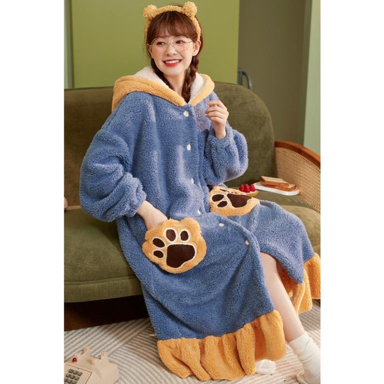 Áo choàng ngủ nhung dày dặn ấm áp theo phong cách mùa đông dành cho nữ 2021 ! | BigBuy360 - bigbuy360.vn