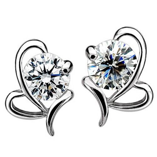 Đôi Bông Tai Hình Trái Tim Đính Đá Thời Trang Cho Nữ