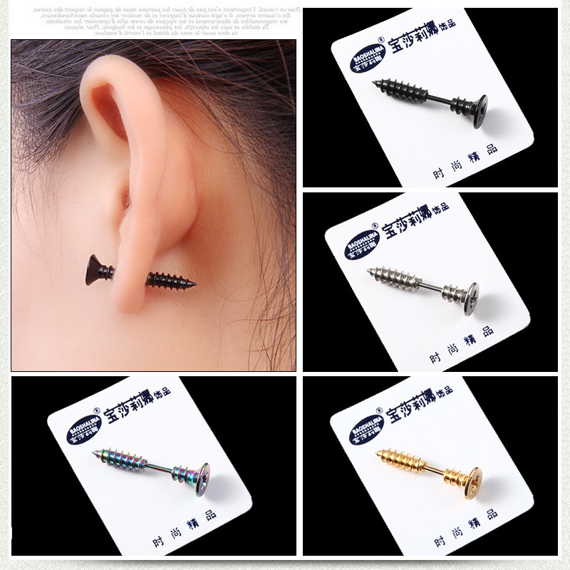 Khuyên tai BEADIA hình xoắn ốc bằng thép không gỉ phong cách Punk kiểu dáng mới