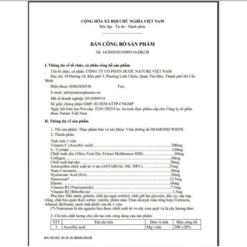 ⭐(Chính hãng ,nguyên tem mã) viên uống trắng da Ngọc Trinh DIAMOND WHITE⭐