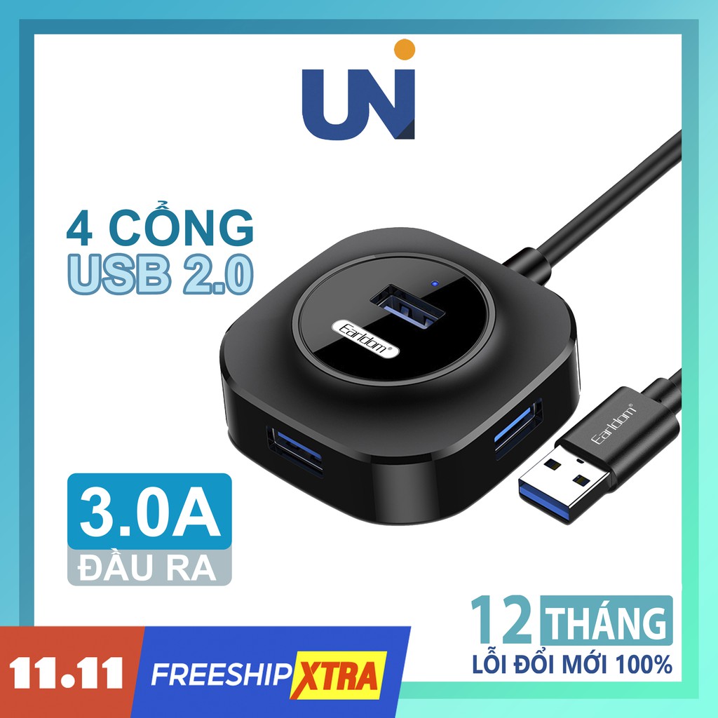 Bộ Chia Cổng USB - Tốc Độ Truyền Nhanh (Đầu Lọc Thẻ, Chuột) Đèn Led Báo Động, Chia 4 Cổng Tiện Dụng, Earldom HUB-06