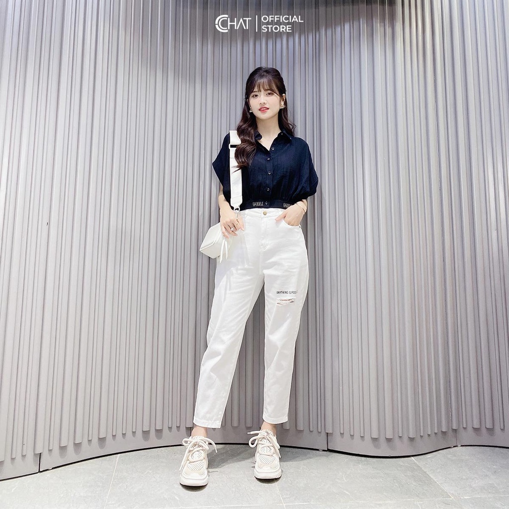 Áo Sơ Mi Nữ 𝐂𝐂𝐇𝐀𝐓 Dáng Croptop Chun Dập Ly Chất Thô Cao Cấp 12FST2004PT