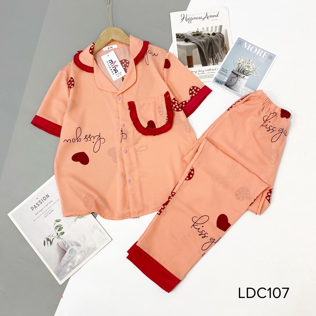 Bộ pijama lụa mango cộc dài cổ bèo