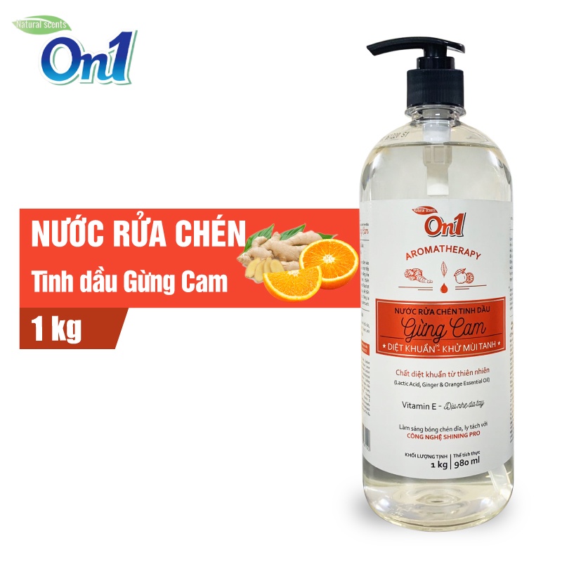 COMBO 2 chai nước rửa chén ON1 tinh dầu gừng cam (2 chai x 1kg) N5603