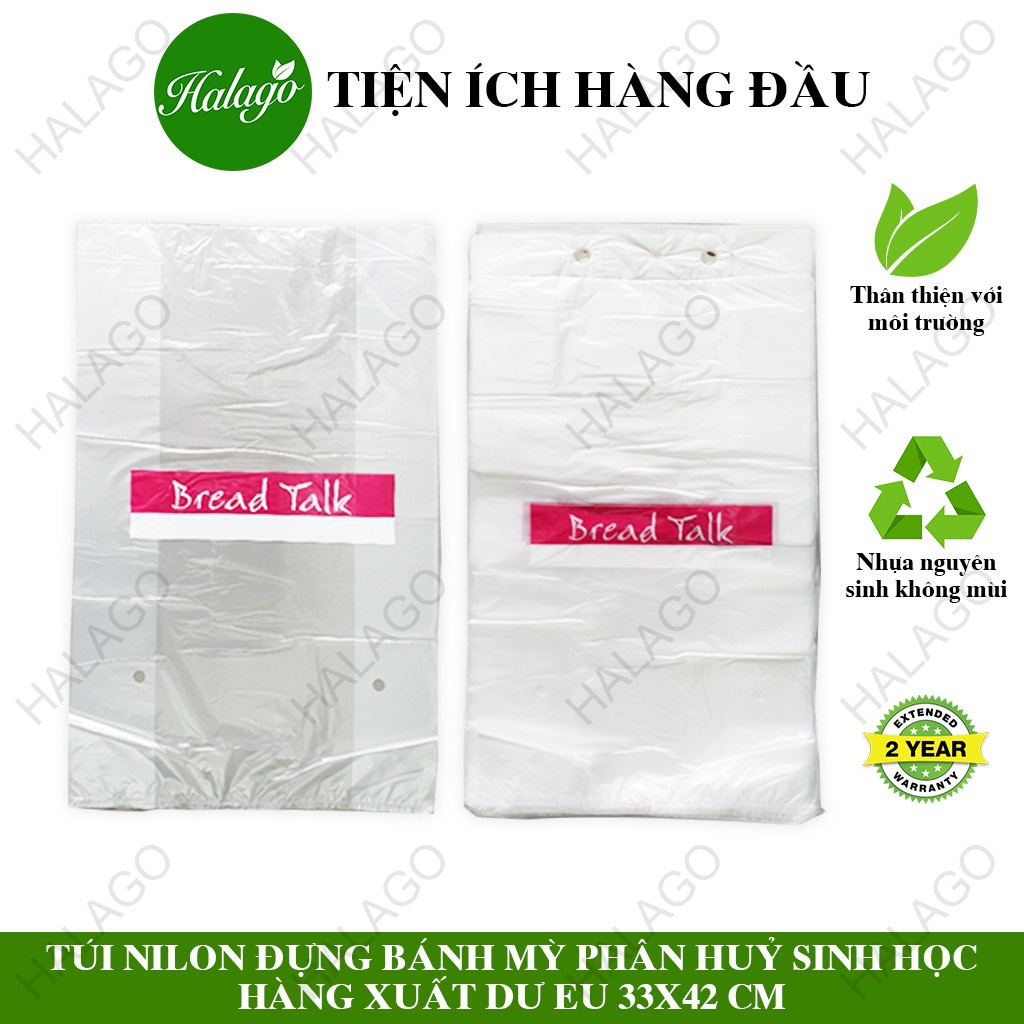 Túi nilon đựng bánh mỳ phân huỷ sinh học 1 tệp trắng trong xuất dư EU, 100 túi/ tệp 33x42CM HALAGO phân phối