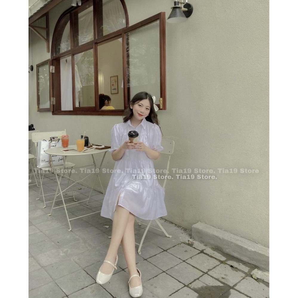 Đầm Sơ Mi Trắng Nữ Cộc Tay Cúc Cài 3 Tầng 🦋 Váy Babydoll Nữ Tay Lỡ Dáng Lửng Bo Chun Xòe 🦋