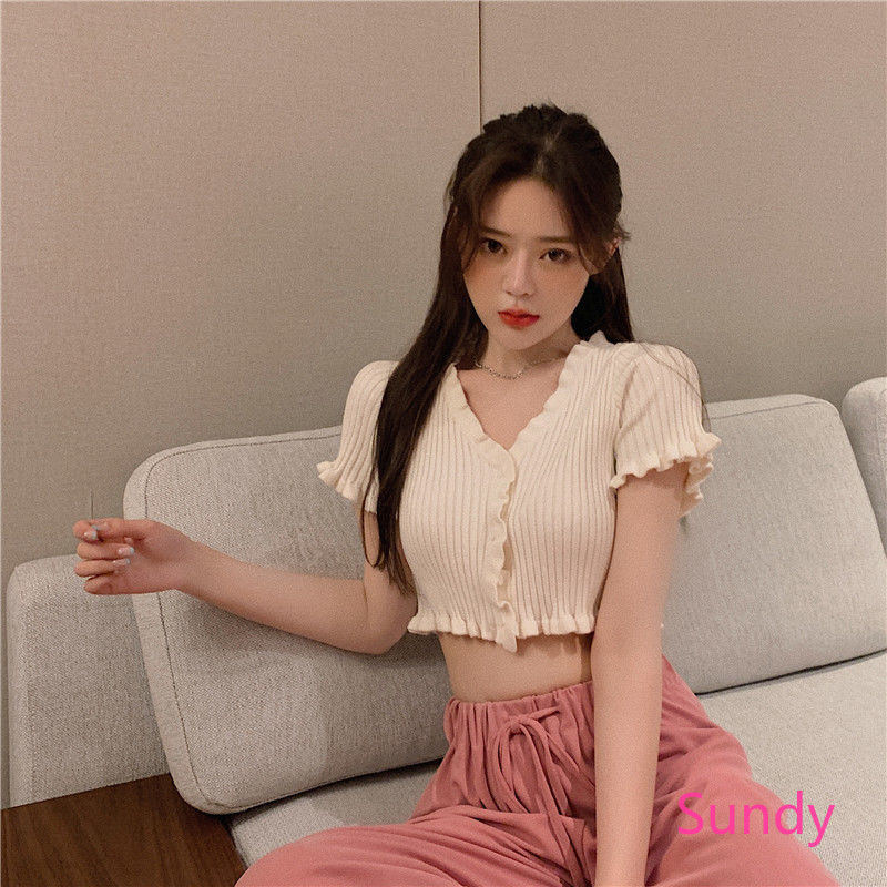 Áo cardigan tay ngắn màu hồng nữ tính xinh xắn