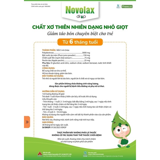 ✅ NOVOLAX Drop dùng cho trẻ từ 6 tháng tuổi giúp bổ sung chất xơ, giảm táo bón, tốt cho tiêu hoá