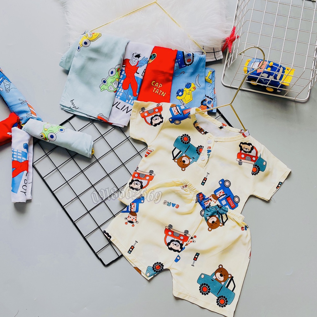 Bộ cộc hè bé trai, vải lanh lụa ( tole) loại 1 size 5-22 kg