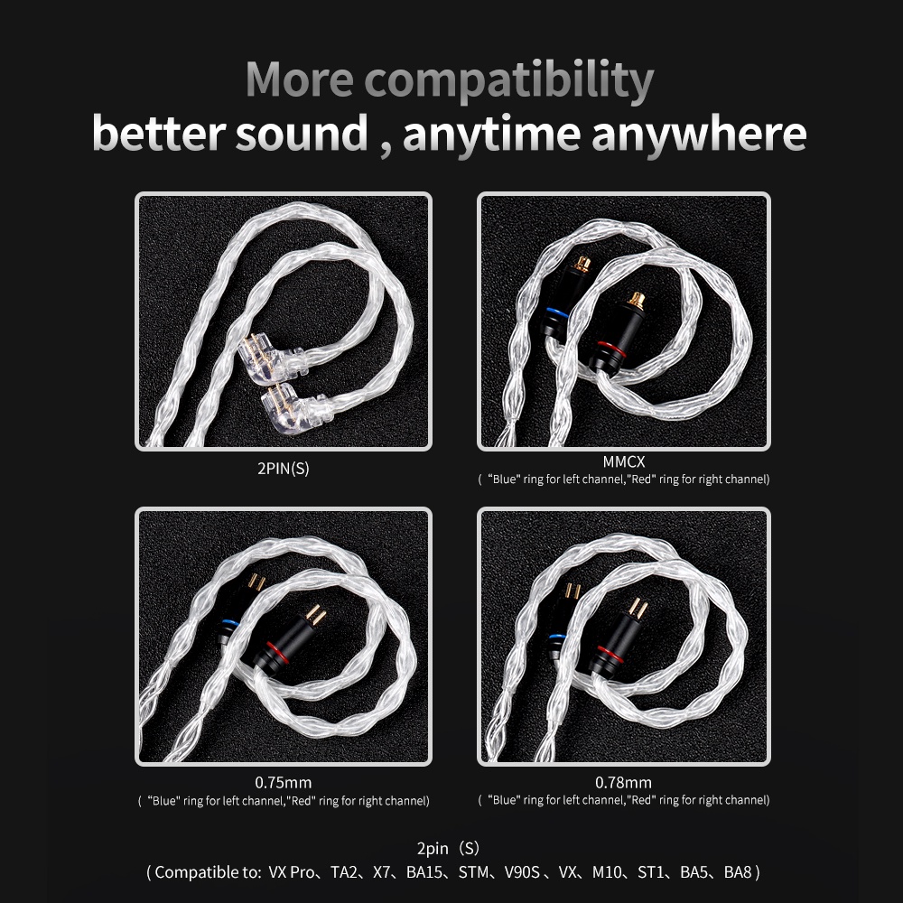 Cáp thay thế FAAEAL TRN T3 PRO 8 lõi bạc nguyên chất 2.5mm 3.5mm với kết nối MMCX 2 chân nâng cấp cho TRN VX PRO BAX