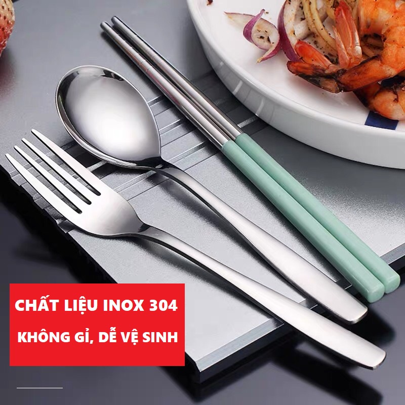 Bộ Thìa Đũa Inox 304 Cao Cấp văn phòng có hộp đựng - Hộp thìa dĩa văn phòng, du lịch tiện dụng