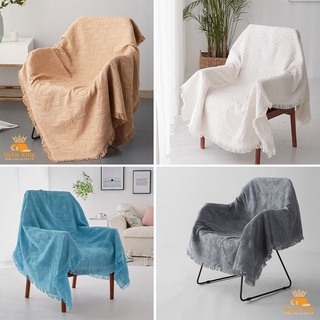 Chăn thảm phủ ghế sofa phối tua rua màu trơn phong cách vintage sang trọng