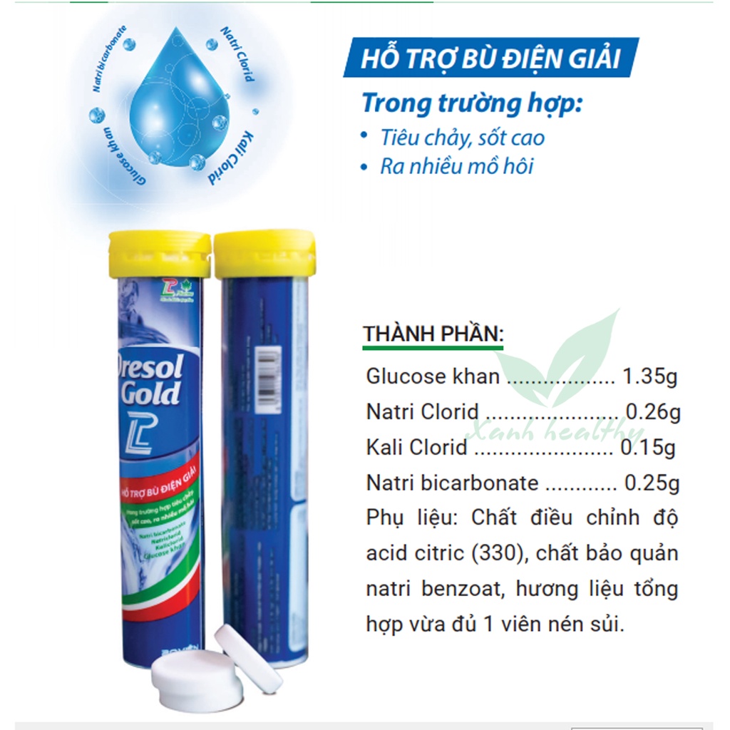 Viên sủi Oresol Gold LP - Bổ sung điện giải, hạn chế mất nước, tăng cường sức khỏe - Tuýp 20 viên
