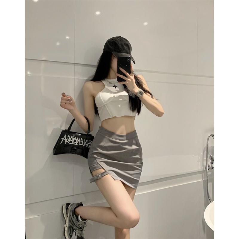 Chân váy trắng chữ a xẻ tà sexy ngắn dáng ôm thiết kế bất quy tắc phong cách hàn quốc cho nữ