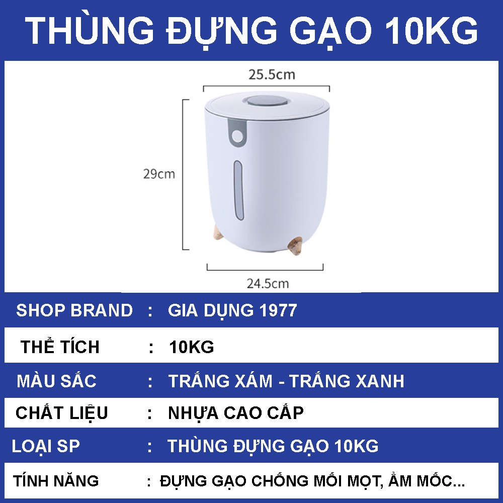 Thùng đựng gạo thông minh 10 - 15kg chất liệu nhựa PP cao cấp, thùng gạo nắp nhựa kháng khuẩn chống ẩm mốc tuyệt đối