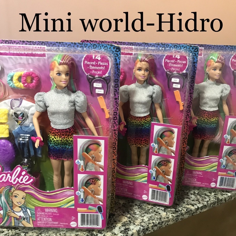 Búp bê Barbie cầu vồng chính hãng kèm Set đồ phụ kiện cực xinh. Barbie Leopard Rainbow Hair Doll (Blonde) with Color