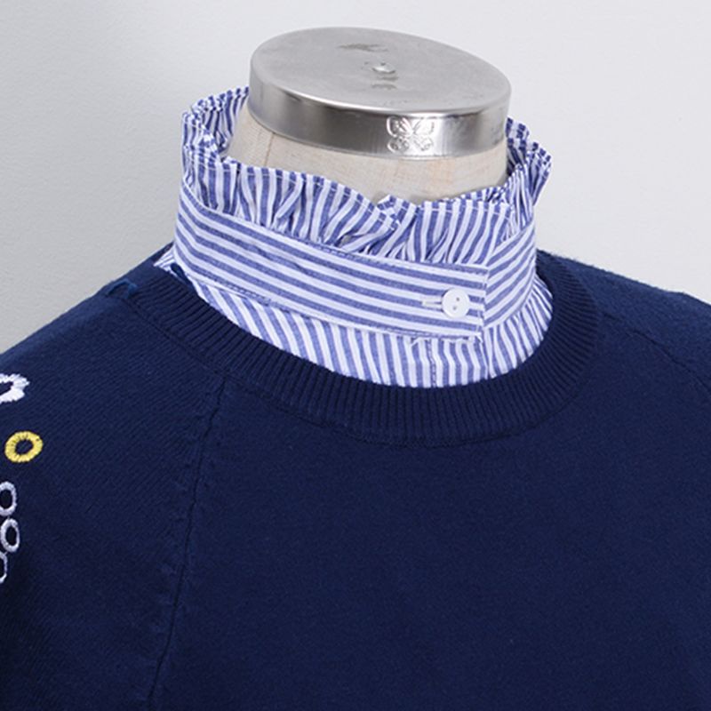 Cổ Áo Sơ Mi Giả Denim Phối Ren Thời Trang Cho Nữ