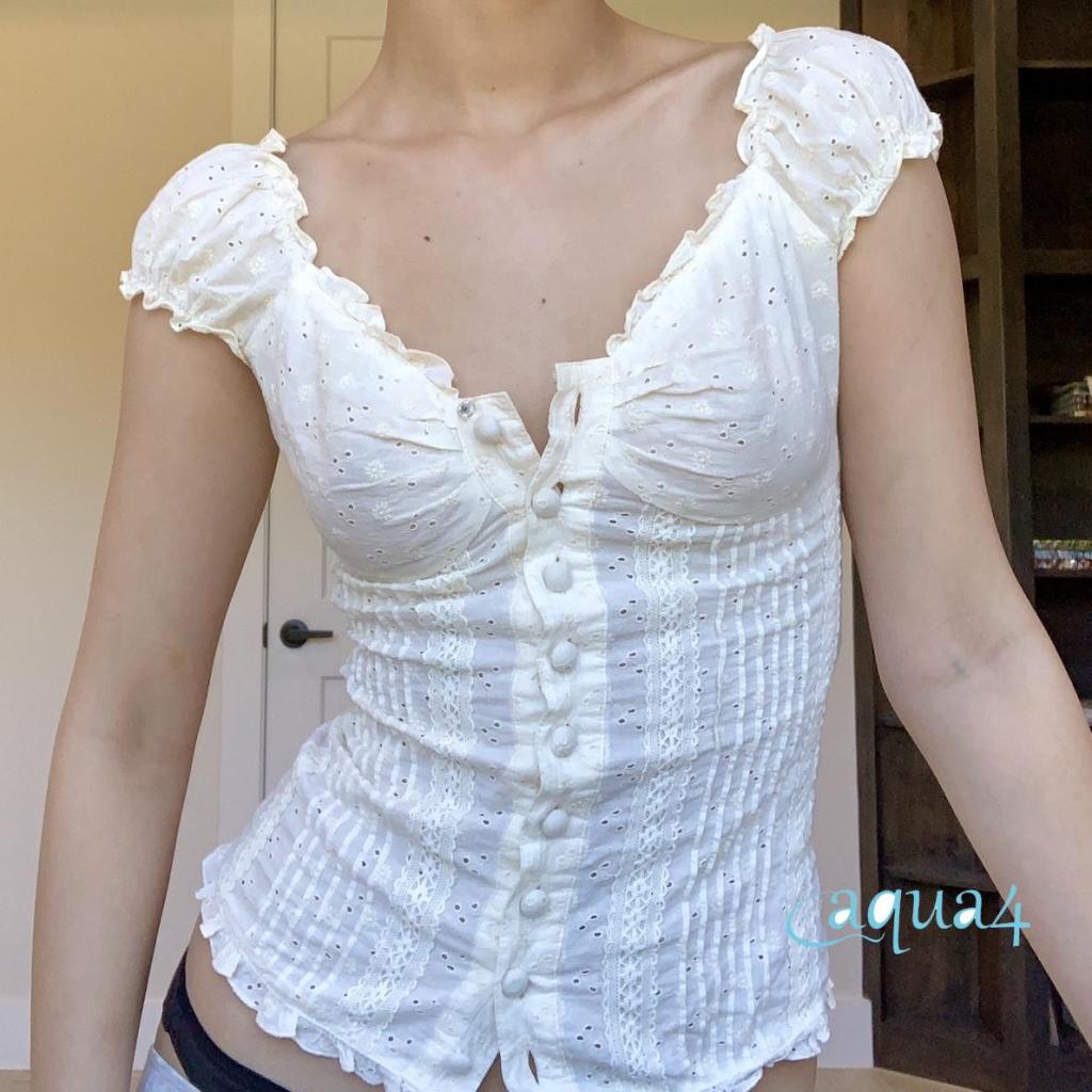 Áo Croptop Tay Ngắn Cổ Chữ V Thời Trang Cho Nữ Y2k