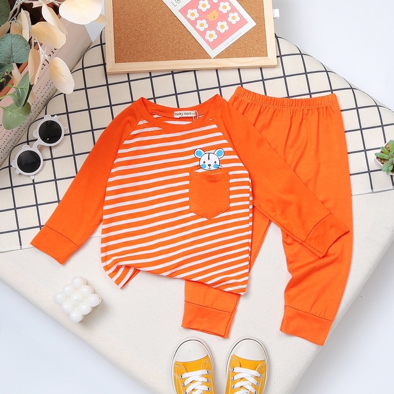 Bộ dài tay MINKY MOM  bé trai , bé gái hoạ tiết kẻ (6-17kg)