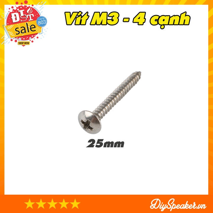 Ôc vít 4 cạnh thép không gỉ 304 màu trắng M3 * 6/8/12/16/20/25mm