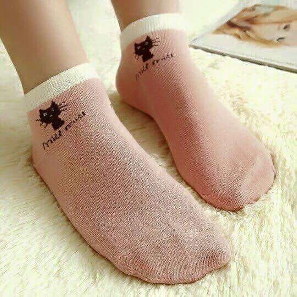 combo 5 đôi tất mèo cổ ngắn trộn màu.