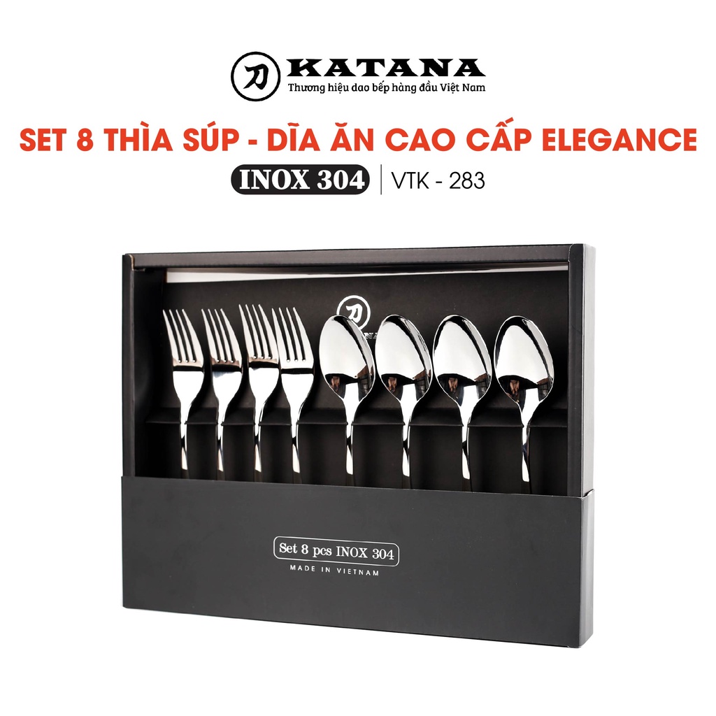 Bộ thìa súp và dĩa ăn inox vân trơn KATANA Elegance VTK283 8 món