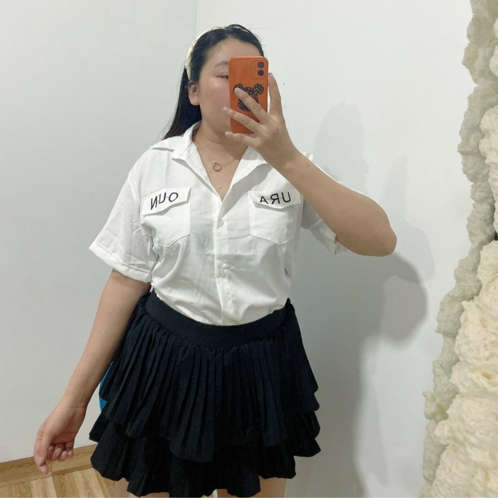 Áo sơ mi Bigsize nữ có size 83-100kg tay ngắn SM NAP CHU